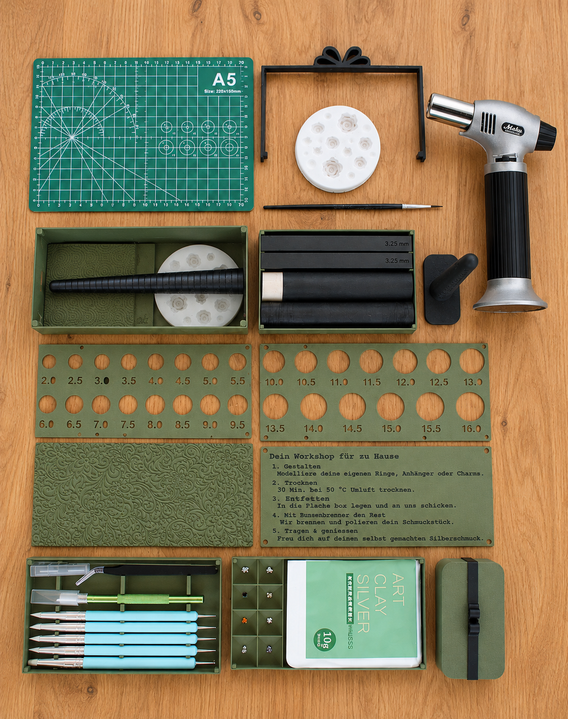 Premium Silver Clay Starter Kit mit Gasbrenner – Echten Silberschmuck zu Hause herstellen